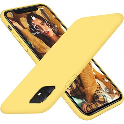 Husa iPhone 12, Silicon Catifelat cu Interior Microfibra, Galben